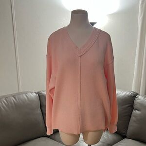Oversized Aerie Women's Pink V-Neck Sweatshirt XS